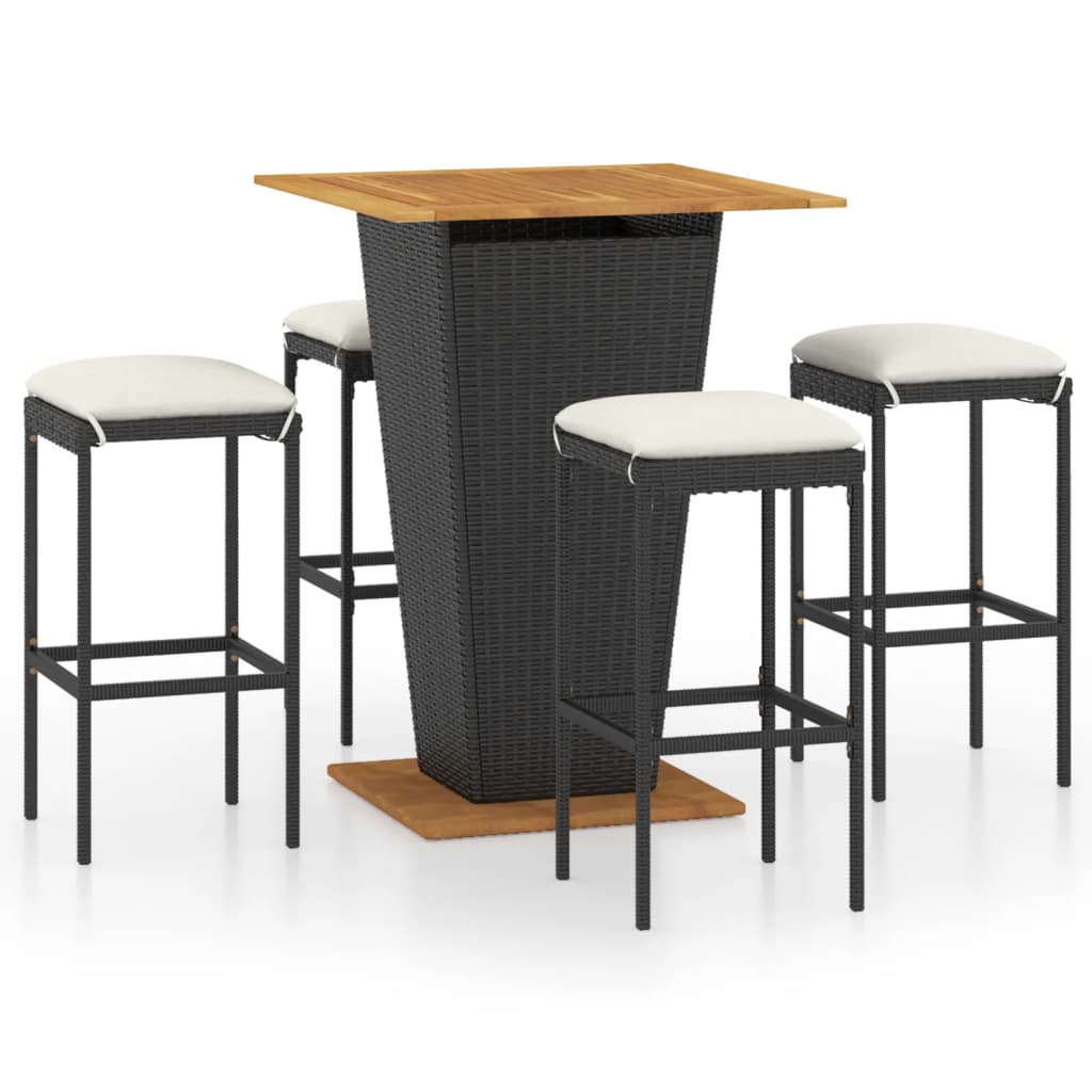 -Delige Tuinbarset Met Kussens Poly Rattan 5 80 cm tafellengte Zwart