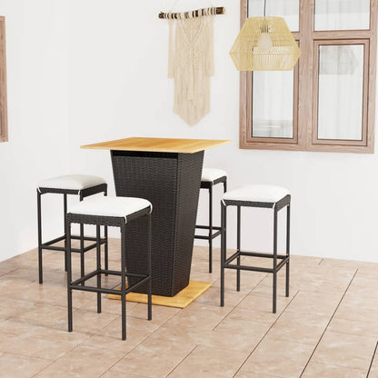 -Delige Tuinbarset Met Kussens Poly Rattan 5 80 cm tafellengte Zwart