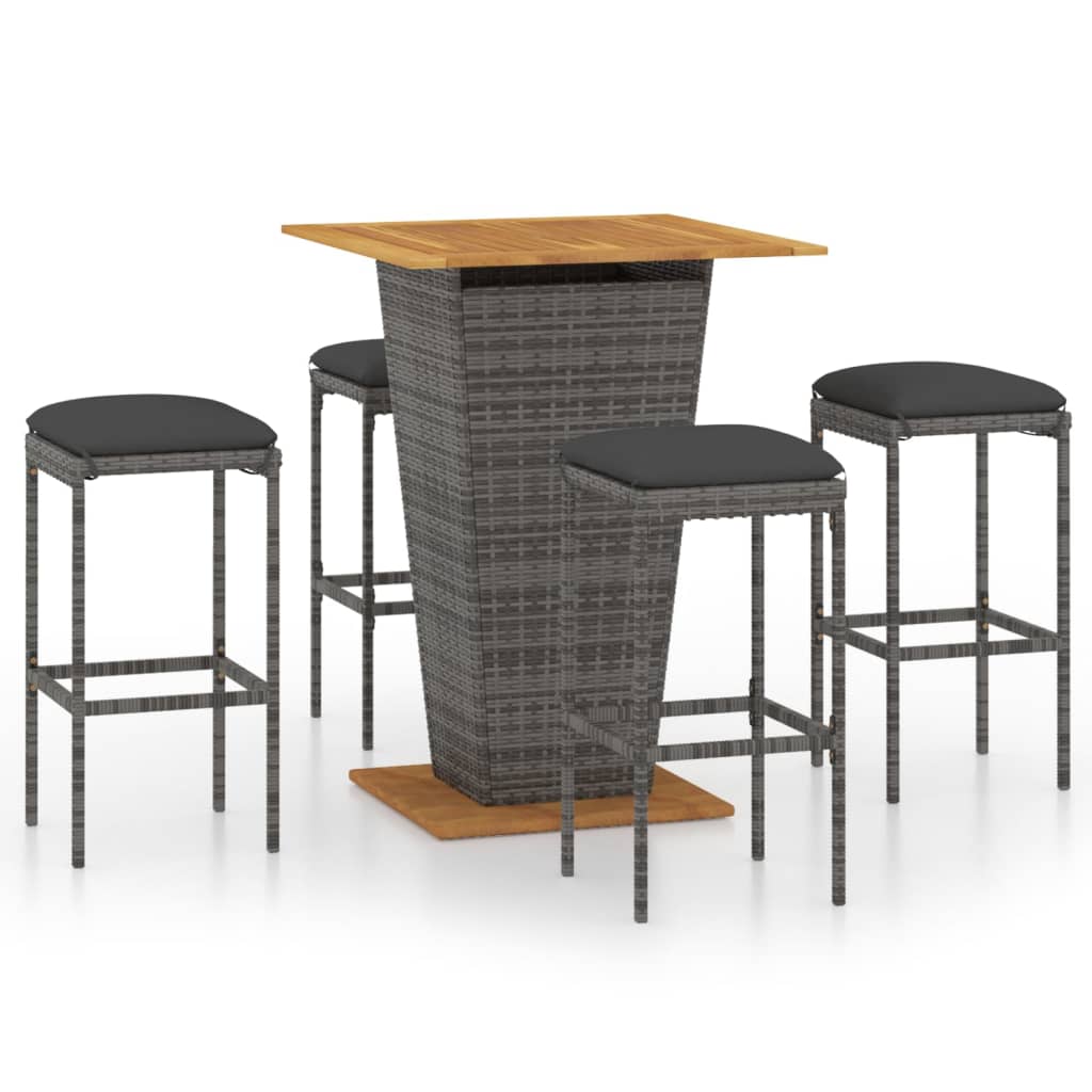 -Delige Tuinbarset Met Kussens Poly Rattan 5 80 cm tafellengte Grijs