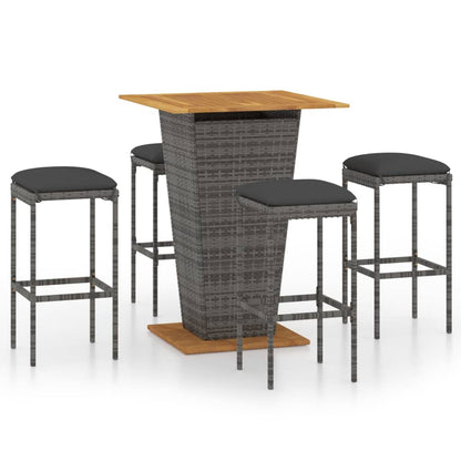 -Delige Tuinbarset Met Kussens Poly Rattan 5 80 cm tafellengte Grijs