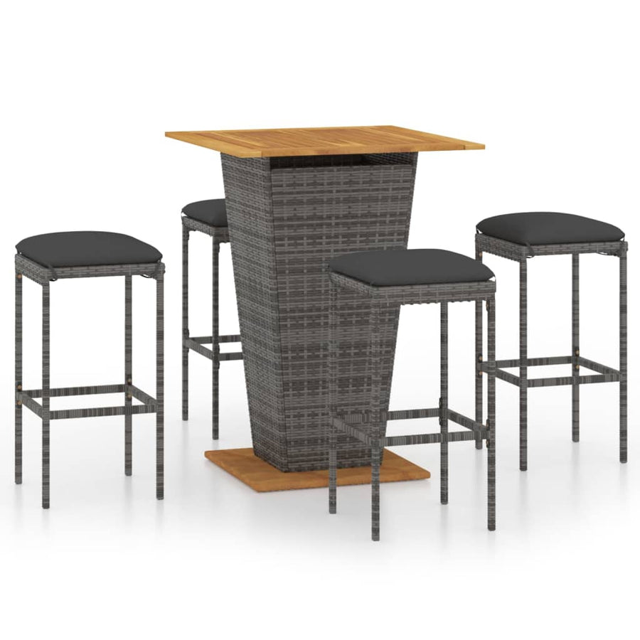-Delige Tuinbarset Met Kussens Poly Rattan 5 80 cm tafellengte Grijs