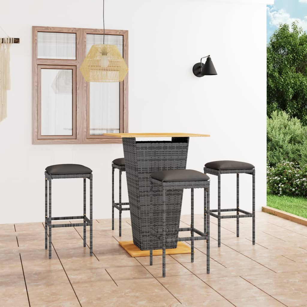 -Delige Tuinbarset Met Kussens Poly Rattan 5 80 cm tafellengte Grijs