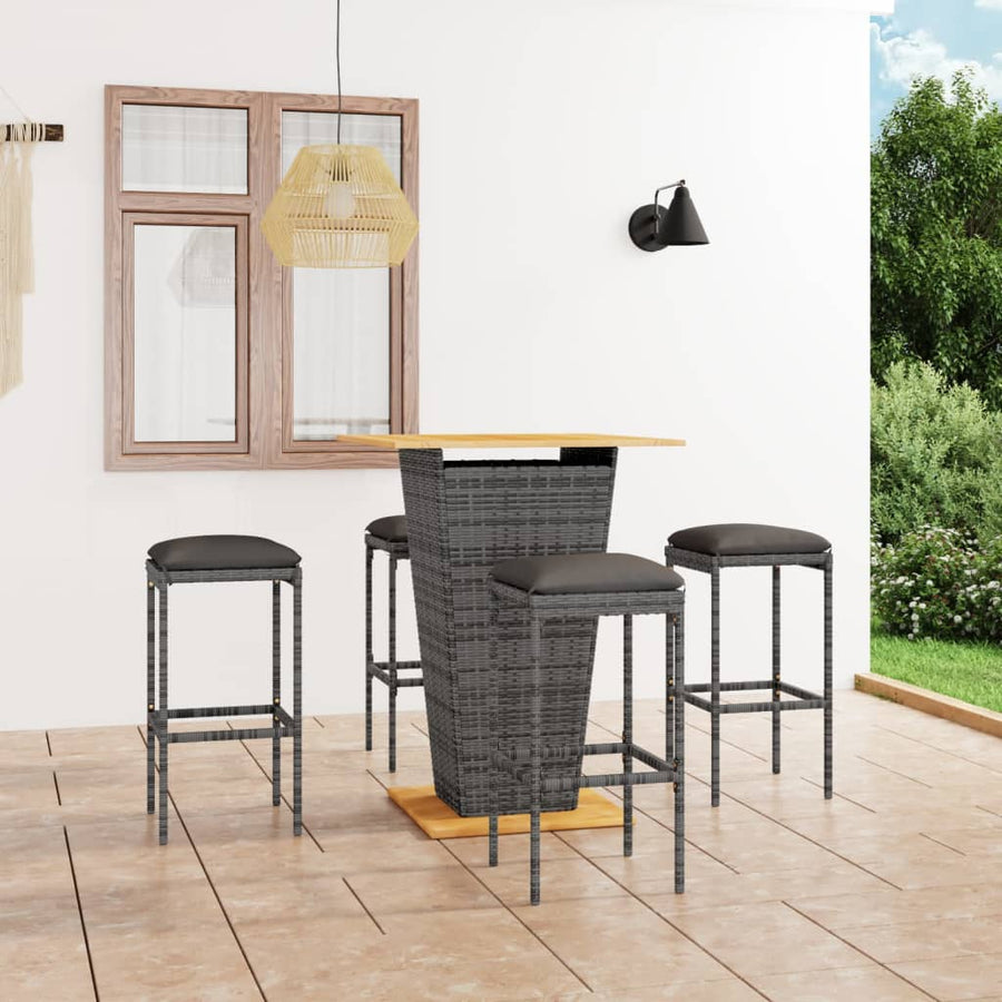 -Delige Tuinbarset Met Kussens Poly Rattan 5 80 cm tafellengte Grijs