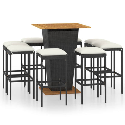 -Delige Tuinbarset Met Kussens Poly Rattan 9 80 cm tafellengte Zwart