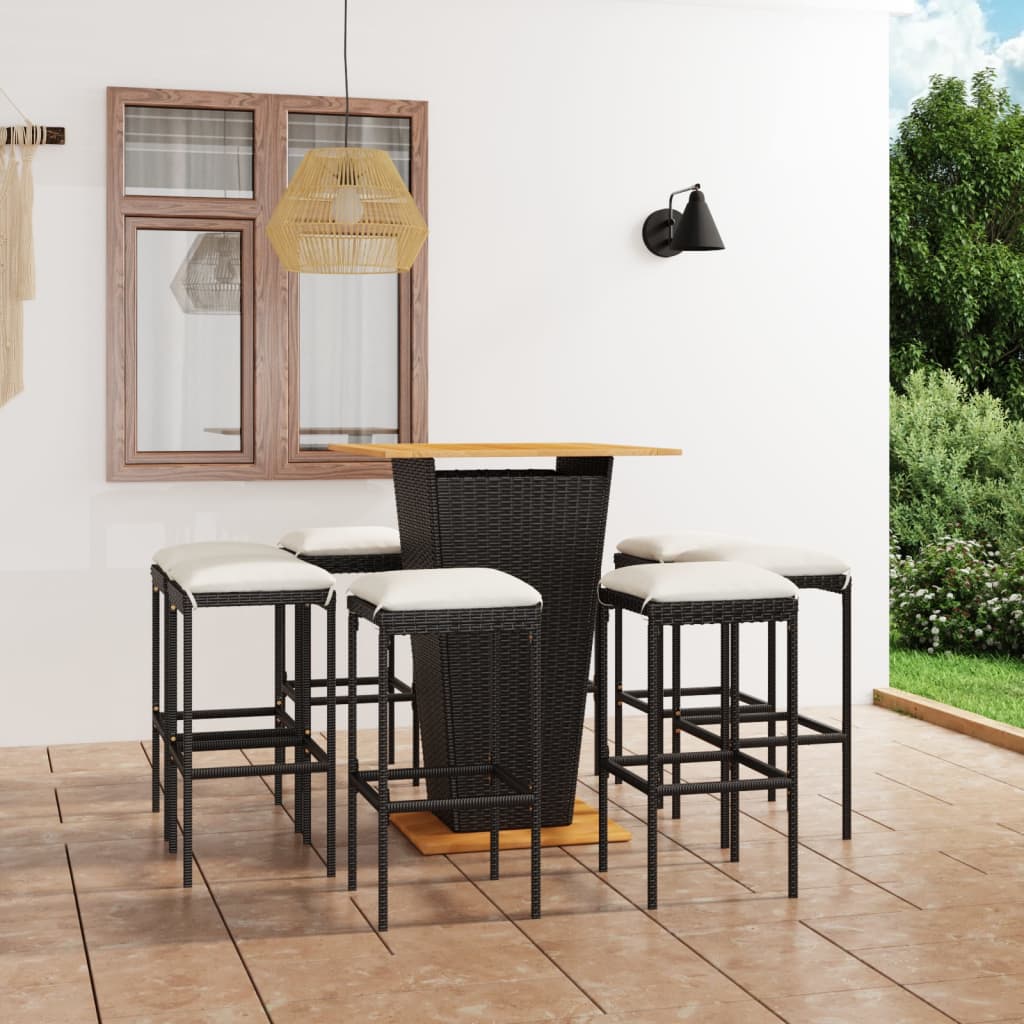 -Delige Tuinbarset Met Kussens Poly Rattan 9 80 cm tafellengte Zwart