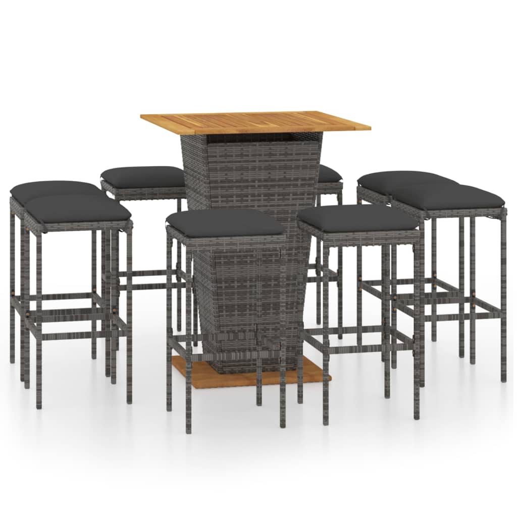 -Delige Tuinbarset Met Kussens Poly Rattan 9 80 cm tafellengte Grijs