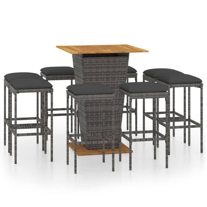 -Delige Tuinbarset Met Kussens Poly Rattan 9 80 cm tafellengte Grijs