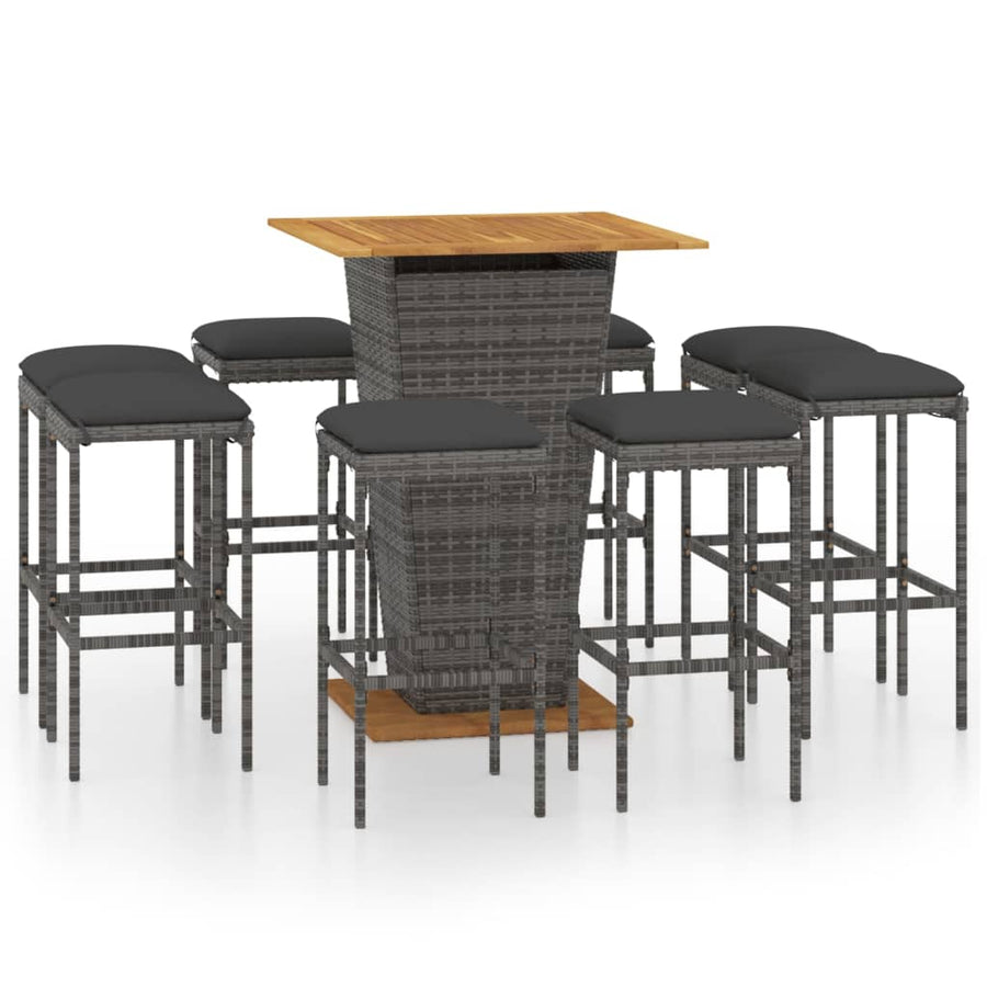 -Delige Tuinbarset Met Kussens Poly Rattan 9 80 cm tafellengte Grijs