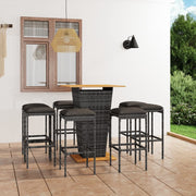 Tuinbarset 9-delig poly rattan grijs met kussens