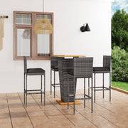 Tuinbarset 5-delig poly rattan grijs met kussens