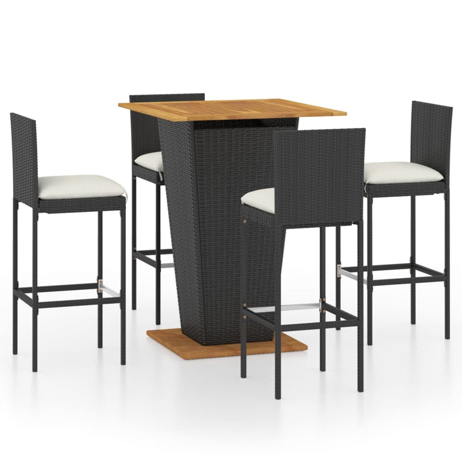 -Delige Tuinbarset Met Kussens Poly Rattan 5 80 cm tafellengte Zwart