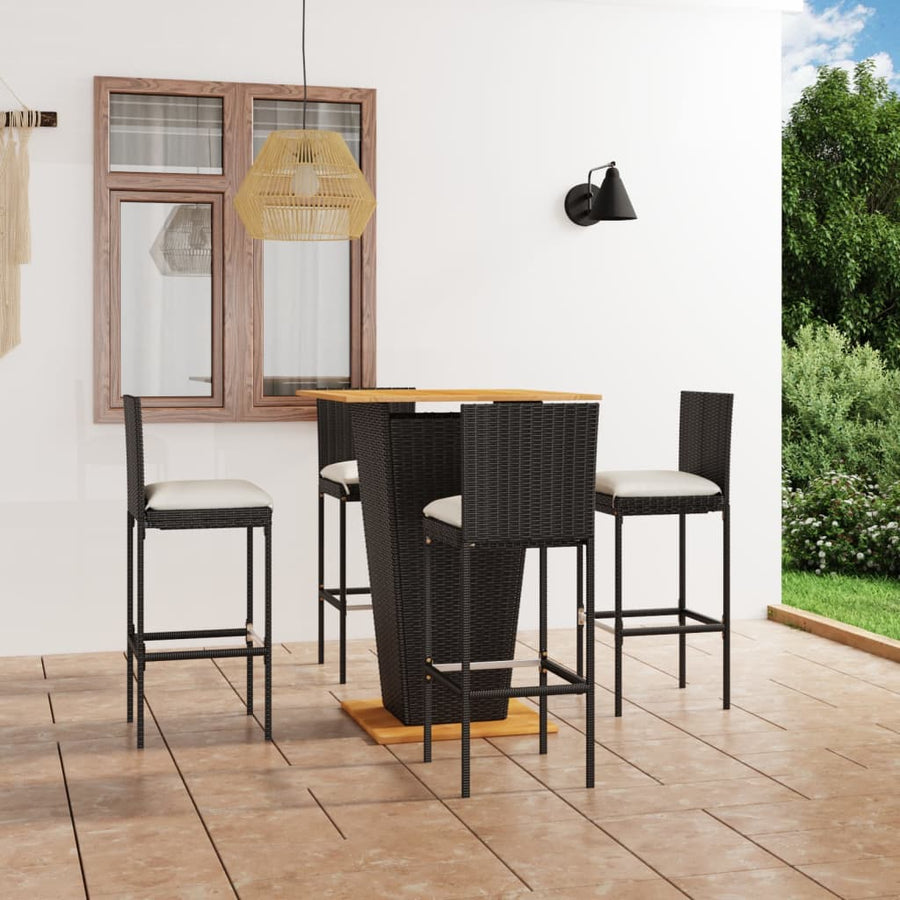 -Delige Tuinbarset Met Kussens Poly Rattan 5 80 cm tafellengte Zwart