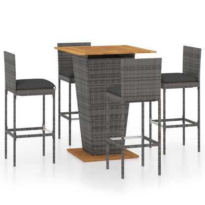 -Delige Tuinbarset Met Kussens Poly Rattan 5 80 cm tafellengte Grijs