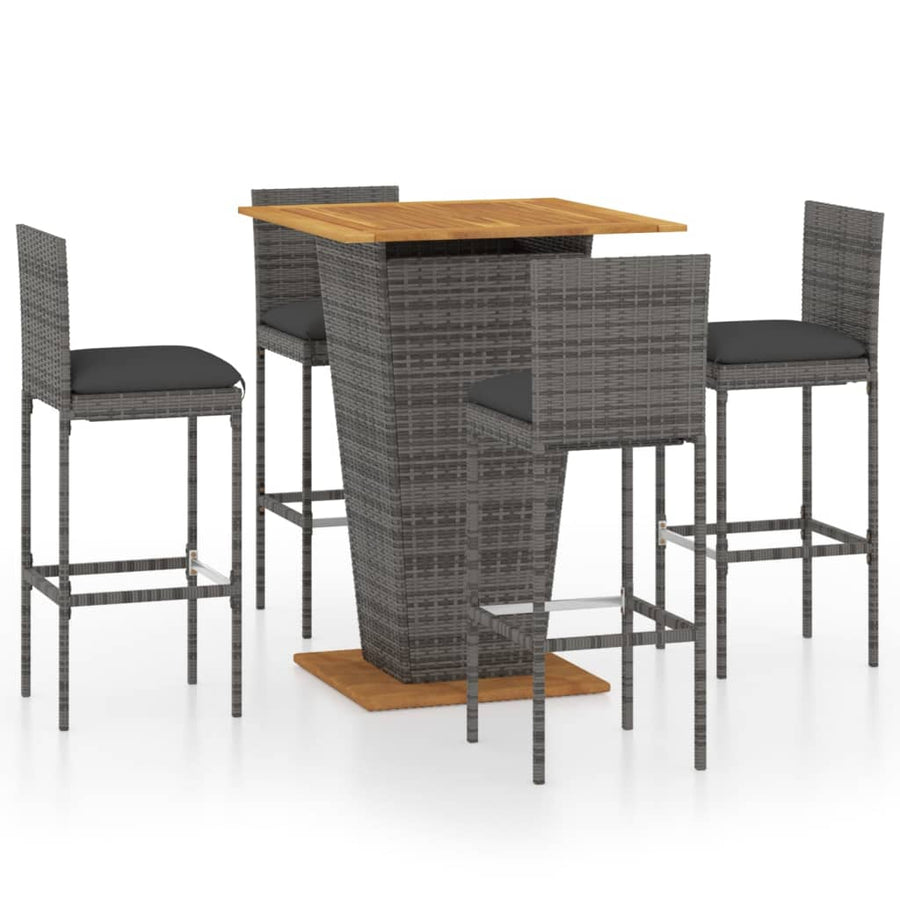 -Delige Tuinbarset Met Kussens Poly Rattan 5 80 cm tafellengte Grijs
