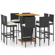 -Delige Tuinbarset Met Kussens Poly Rattan 9 80 cm tafellengte Zwart