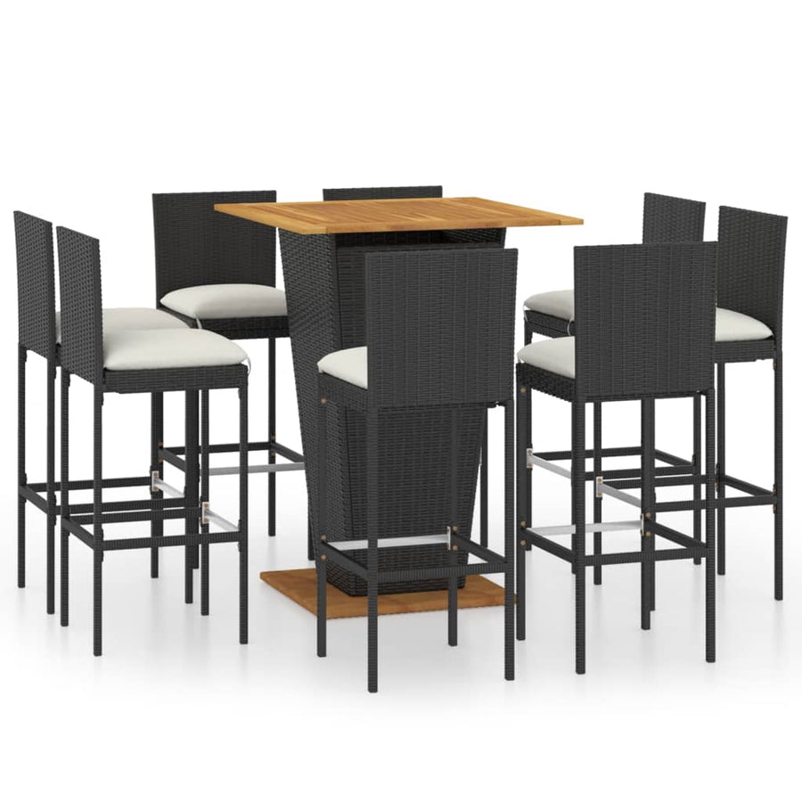 -Delige Tuinbarset Met Kussens Poly Rattan 9 80 cm tafellengte Zwart