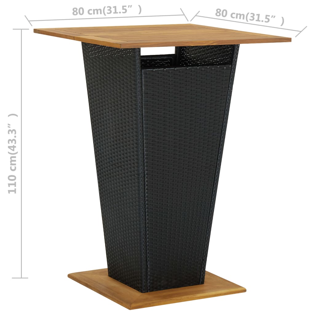 -Delige Tuinbarset Met Kussens Poly Rattan 9 80 cm tafellengte Zwart