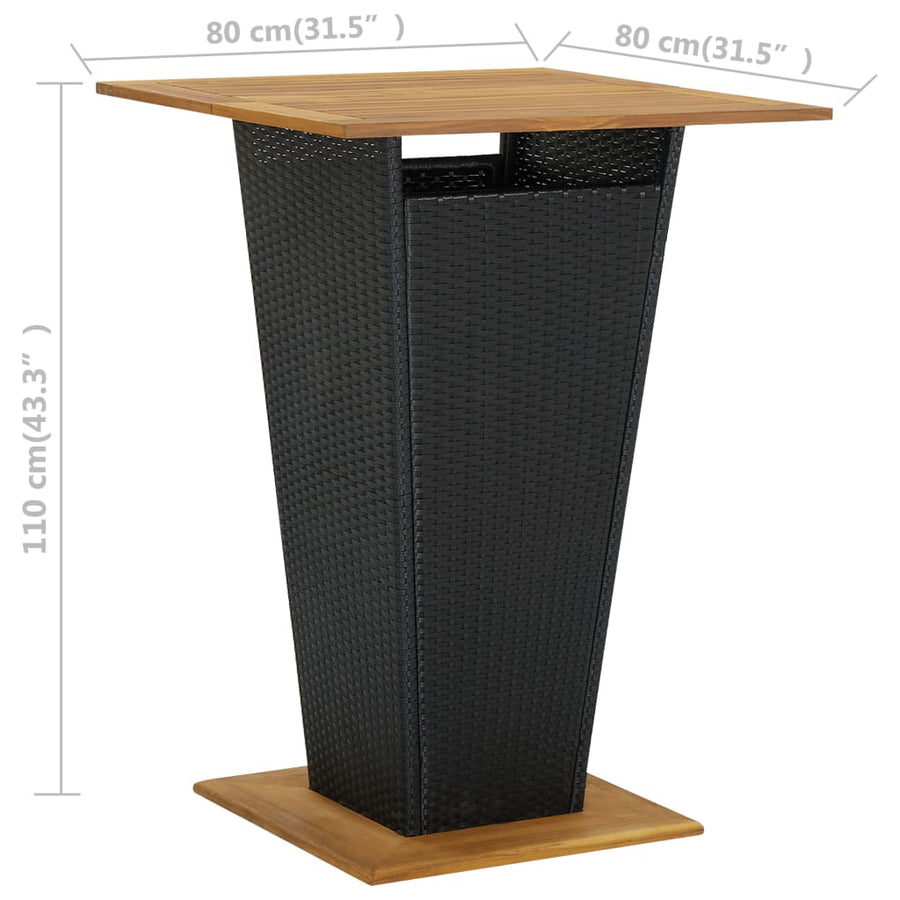 -Delige Tuinbarset Met Kussens Poly Rattan 9 80 cm tafellengte Zwart