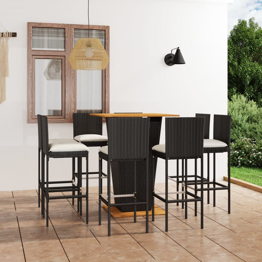 -Delige Tuinbarset Met Kussens Poly Rattan 9 80 cm tafellengte Zwart