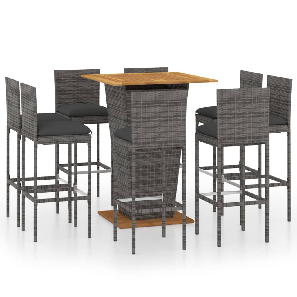 -Delige Tuinbarset Met Kussens Poly Rattan 9 80 cm tafellengte Grijs