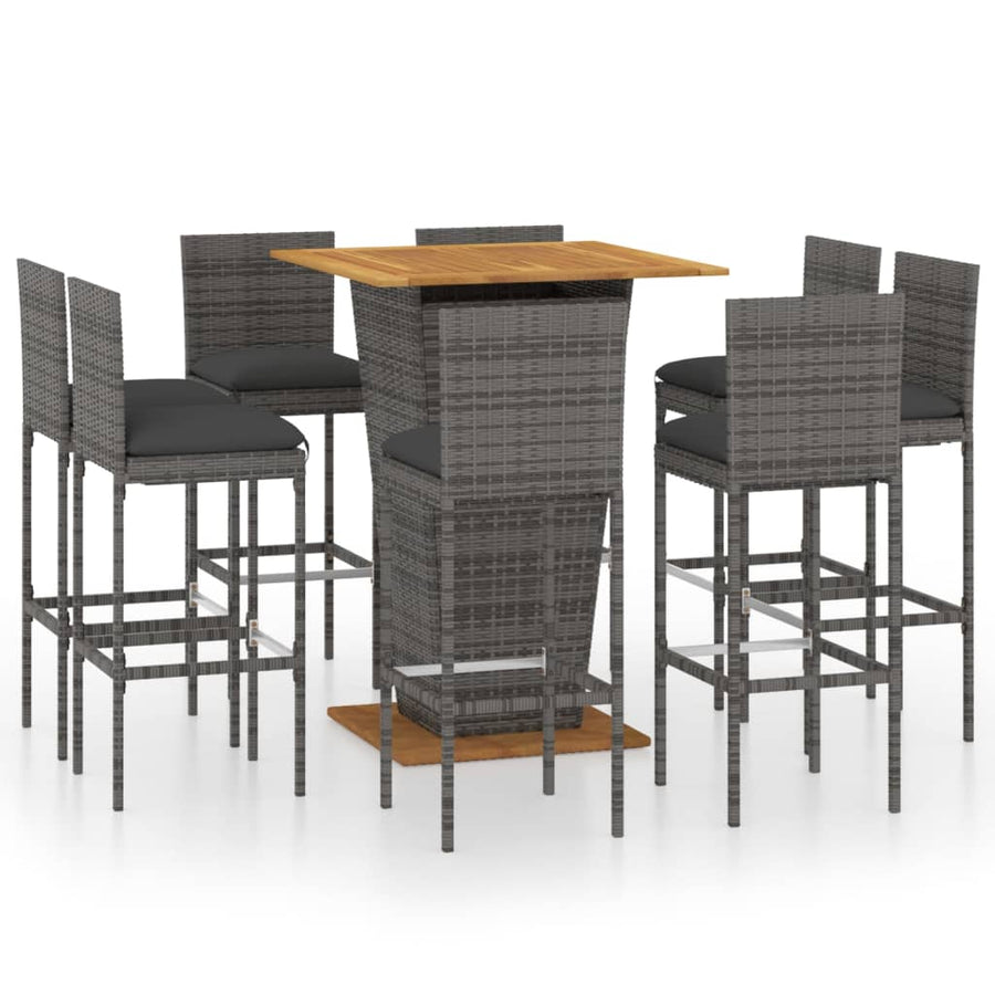 -Delige Tuinbarset Met Kussens Poly Rattan 9 80 cm tafellengte Grijs