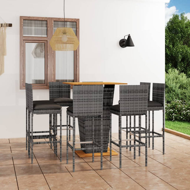 -Delige Tuinbarset Met Kussens Poly Rattan 9 80 cm tafellengte Grijs