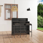 Tuinbarset 3-delig met kussens grijs 120x55x110 cm