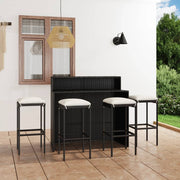 Tuinbarset 5-delig met kussens zwart 120x55x110 cm