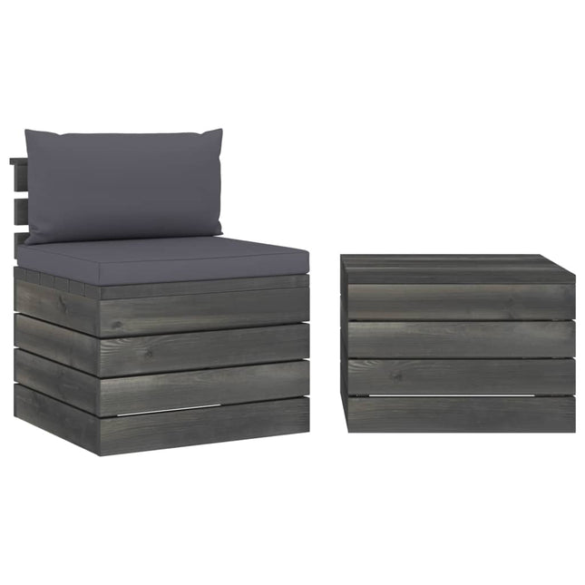 -Delige Loungeset Met Kussens Pallet Massief Grenenhout Antraciet