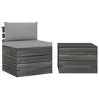 -Delige Loungeset Met Kussens Pallet Massief Grenenhout Grijs