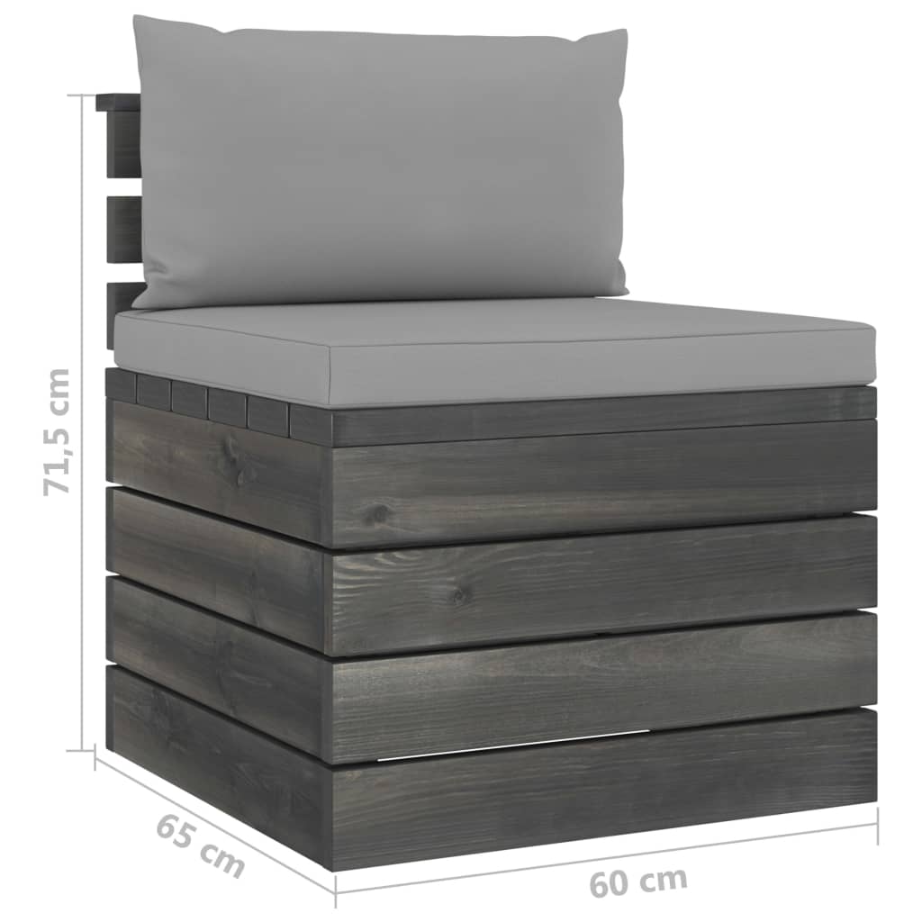 -Delige Loungeset Met Kussens Pallet Massief Grenenhout Grijs