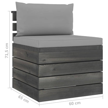 -Delige Loungeset Met Kussens Pallet Massief Grenenhout Grijs
