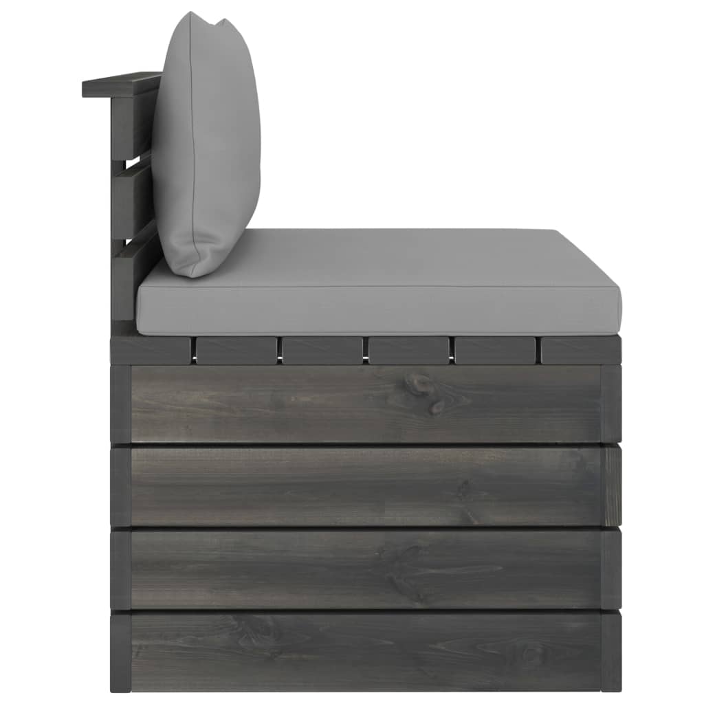 -Delige Loungeset Met Kussens Pallet Massief Grenenhout Grijs