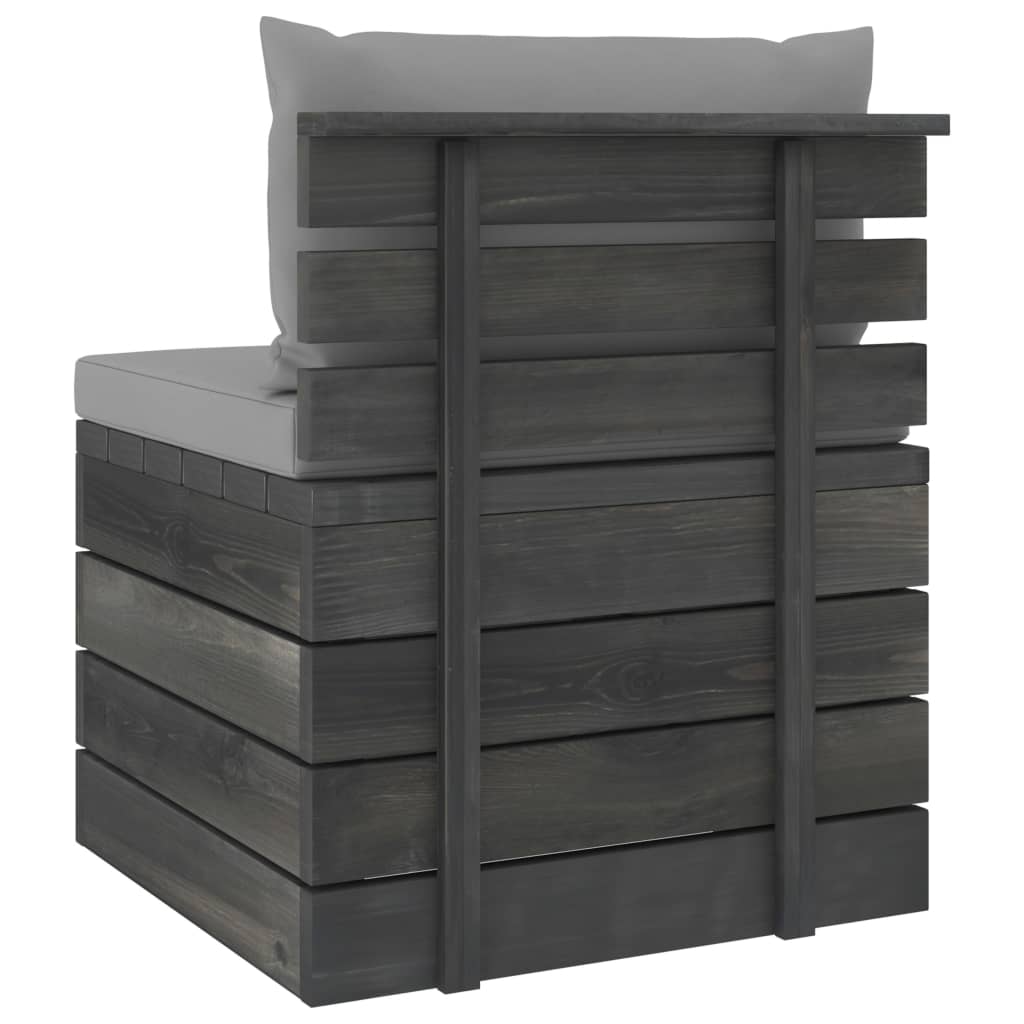 -Delige Loungeset Met Kussens Pallet Massief Grenenhout Grijs