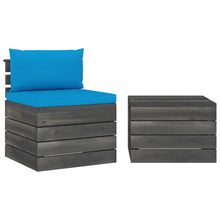 -Delige Loungeset Met Kussens Pallet Massief Grenenhout lichtblauw