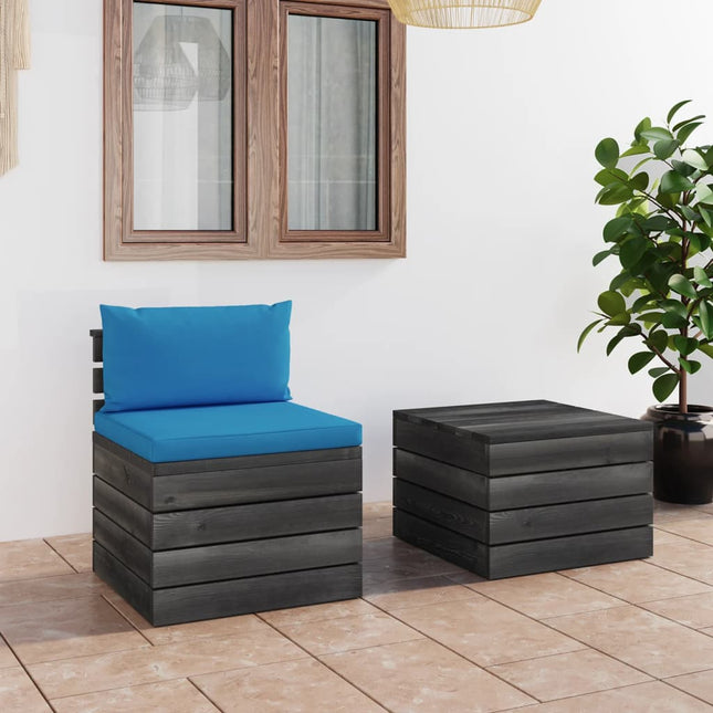 -Delige Loungeset Met Kussens Pallet Massief Grenenhout lichtblauw