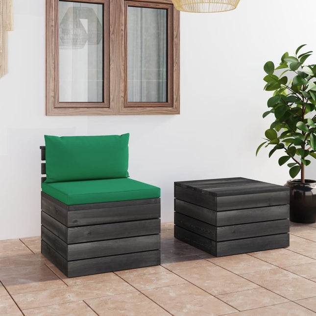 -Delige Loungeset Met Kussens Pallet Massief Grenenhout Groen