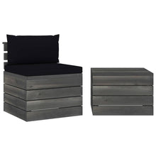 -Delige Loungeset Met Kussens Pallet Massief Grenenhout Zwart