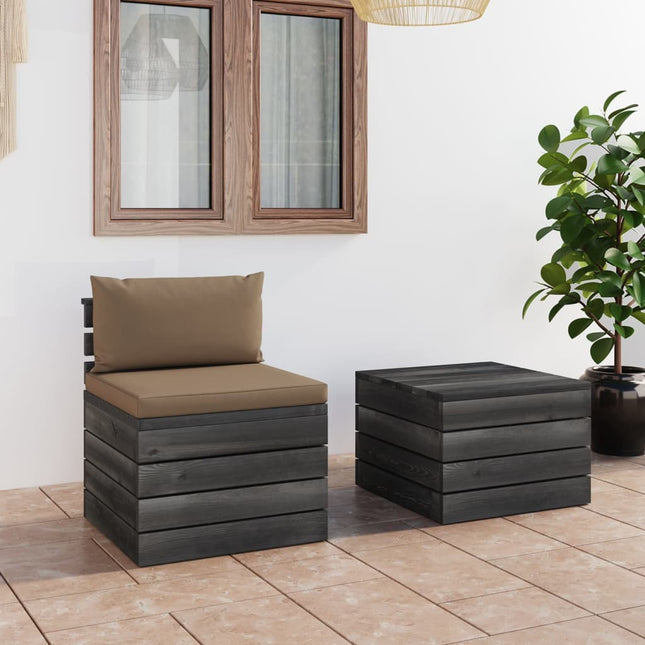 -Delige Loungeset Met Kussens Pallet Massief Grenenhout Taupe