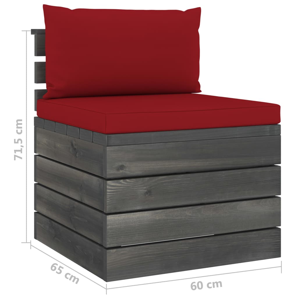 -Delige Loungeset Met Kussens Pallet Massief Grenenhout Wijnrood
