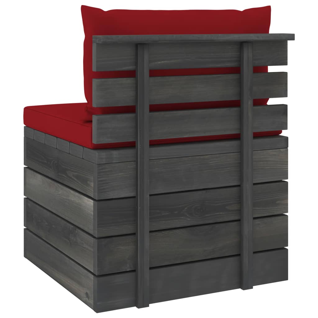 -Delige Loungeset Met Kussens Pallet Massief Grenenhout Wijnrood