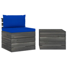 -Delige Loungeset Met Kussens Pallet Massief Grenenhout Blauw