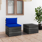 -Delige Loungeset Met Kussens Pallet Massief Grenenhout Blauw