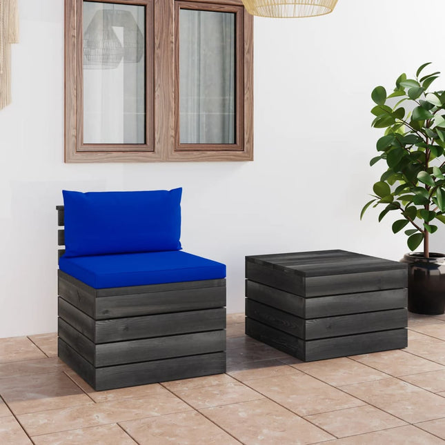 -Delige Loungeset Met Kussens Pallet Massief Grenenhout Blauw