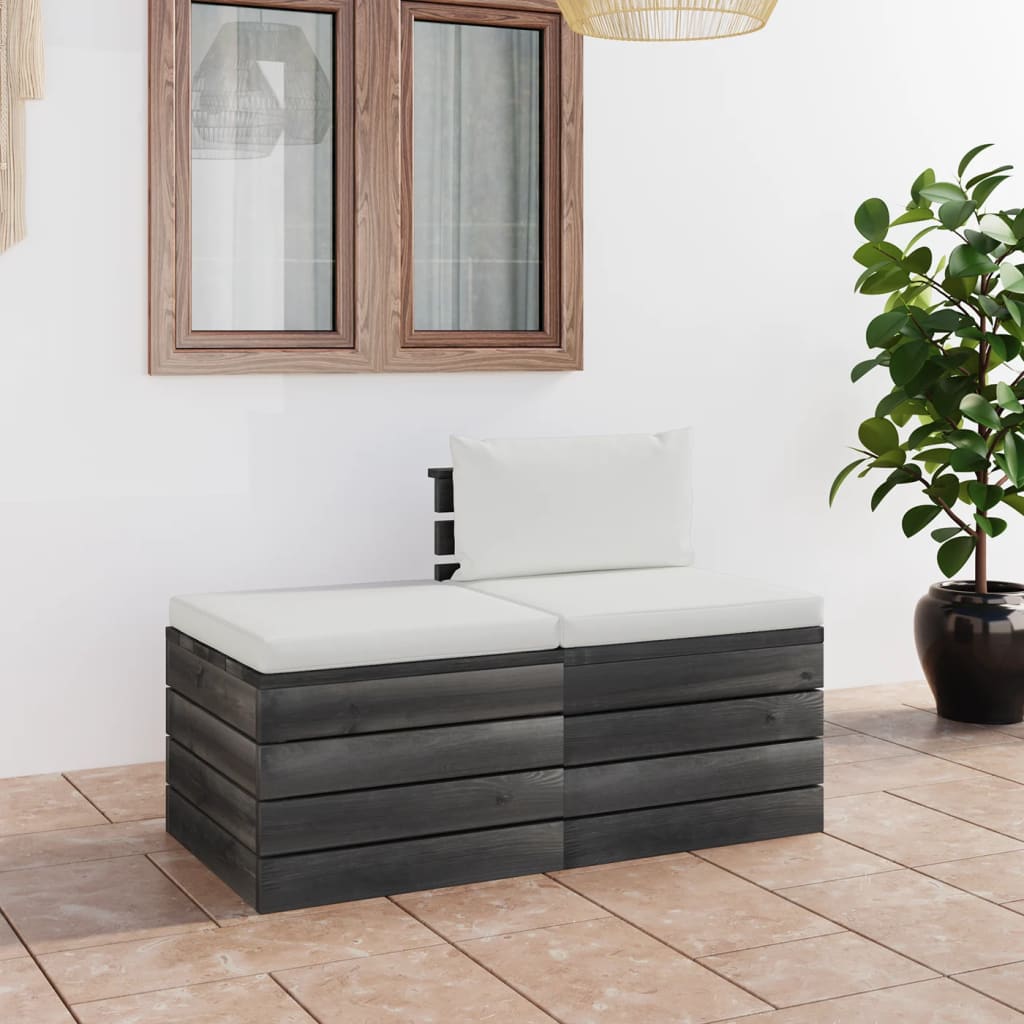 -Delige Loungeset Met Kussens Pallet Massief Grenenhout Crèmewit