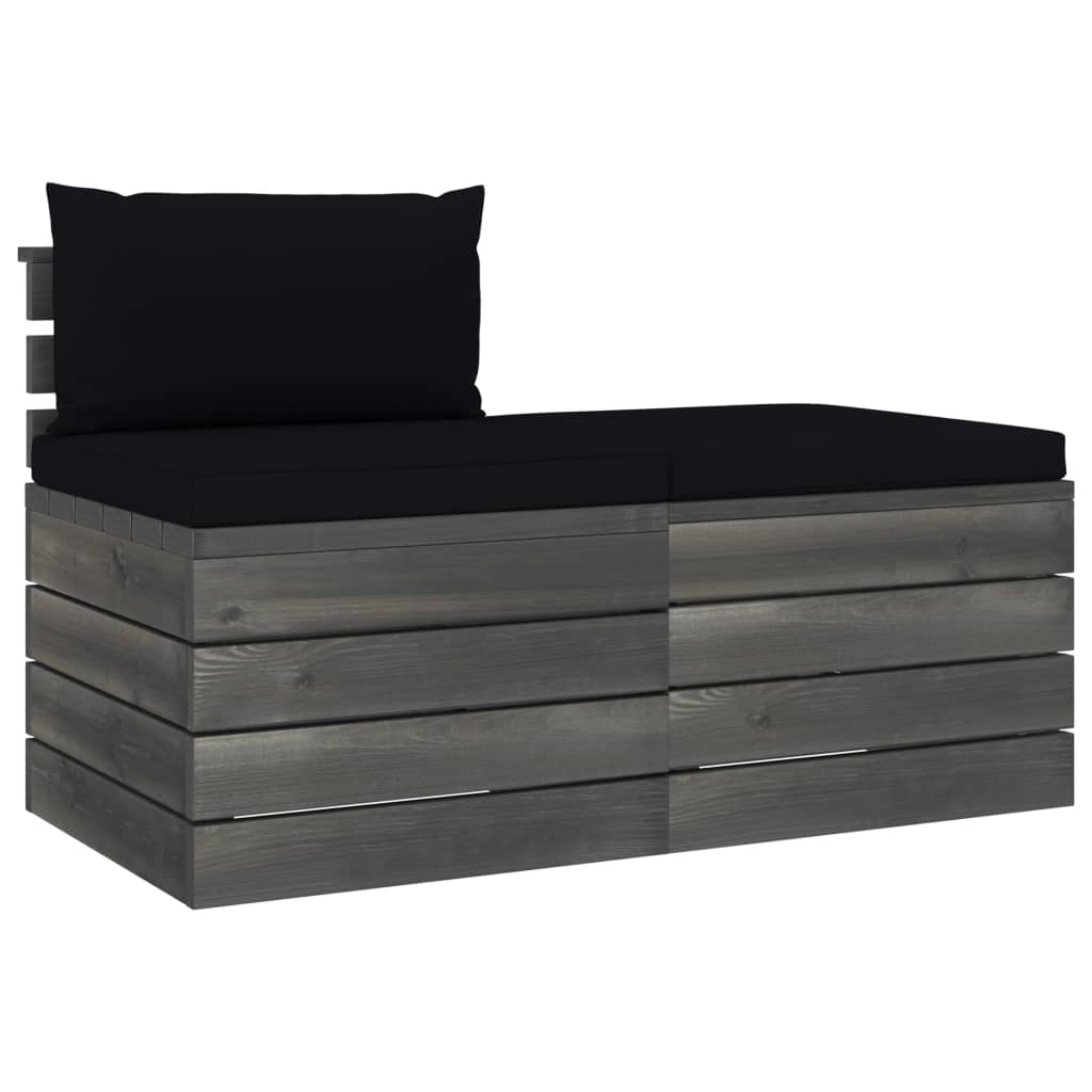 -Delige Loungeset Met Kussens Pallet Massief Grenenhout Zwart