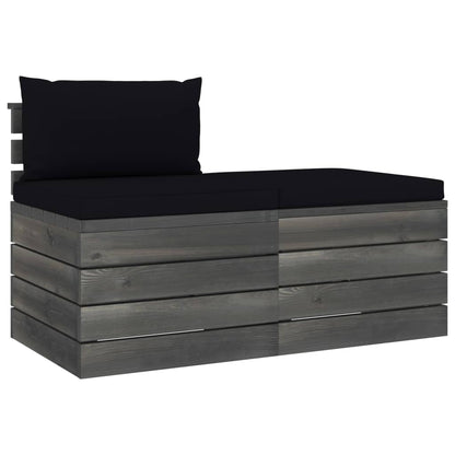 -Delige Loungeset Met Kussens Pallet Massief Grenenhout Zwart