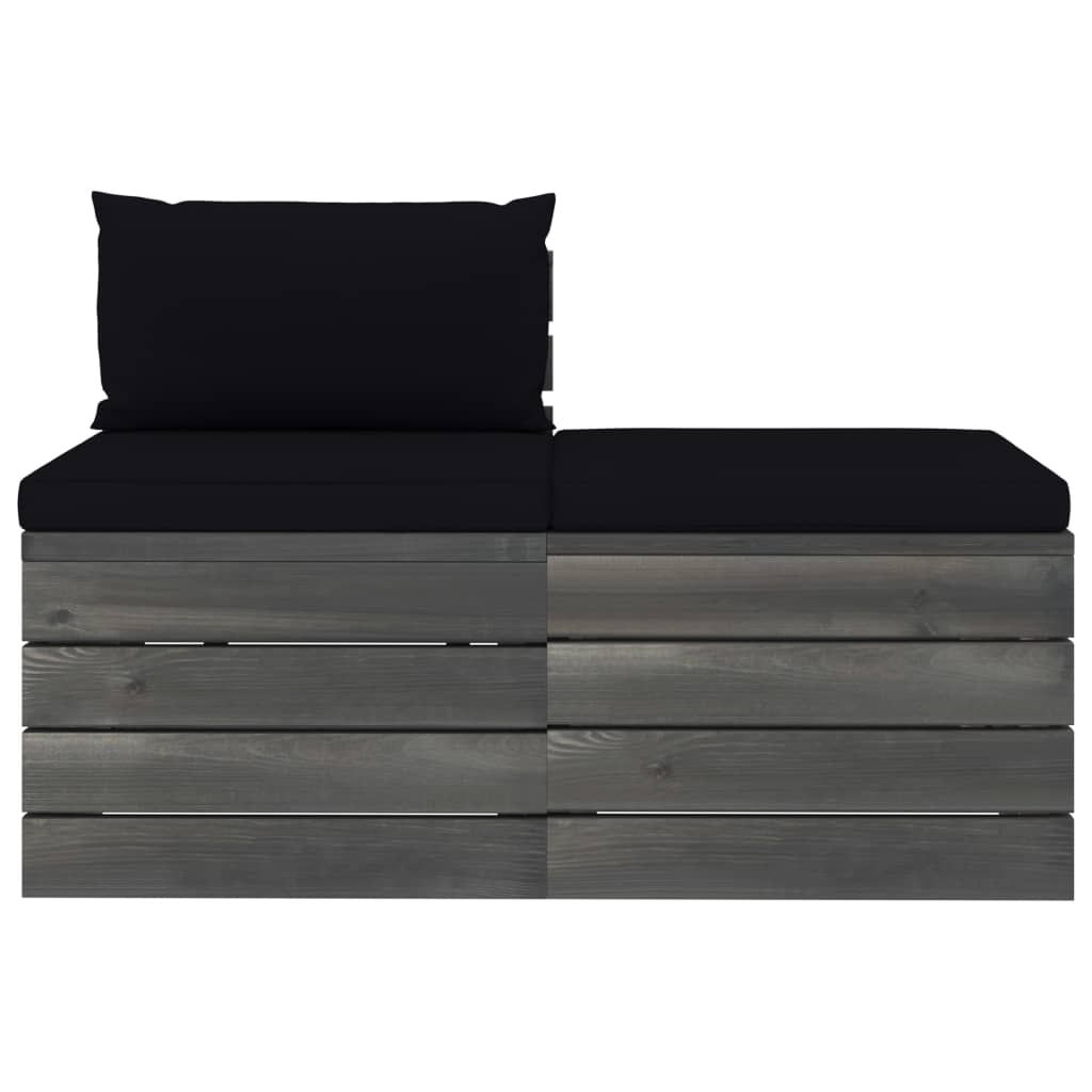 -Delige Loungeset Met Kussens Pallet Massief Grenenhout Zwart
