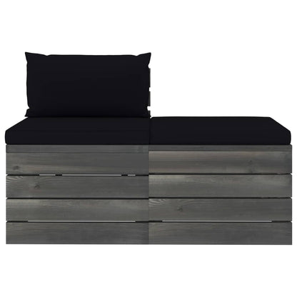 -Delige Loungeset Met Kussens Pallet Massief Grenenhout Zwart