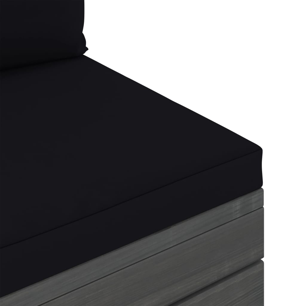 -Delige Loungeset Met Kussens Pallet Massief Grenenhout Zwart